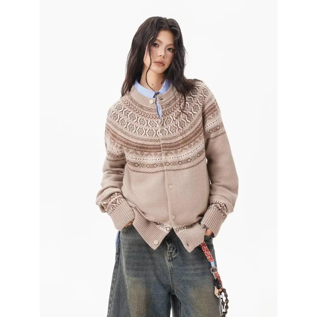 

American Retro Casual V-Ne Knitted Sweater Men's Color Open Cardigan Soft Polyester Long Sve Winter Outerwear