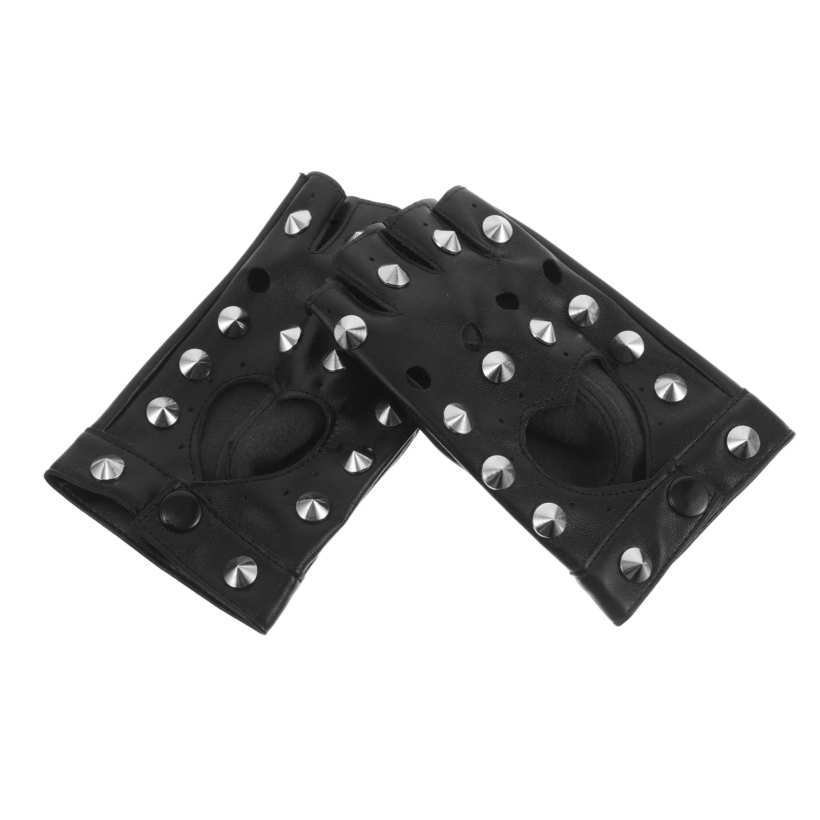 

1Pair Half Finger Fingerless Gloves PU Punk Studded Mitts for Performance Street Dance Costume Fancy Gloves for Women