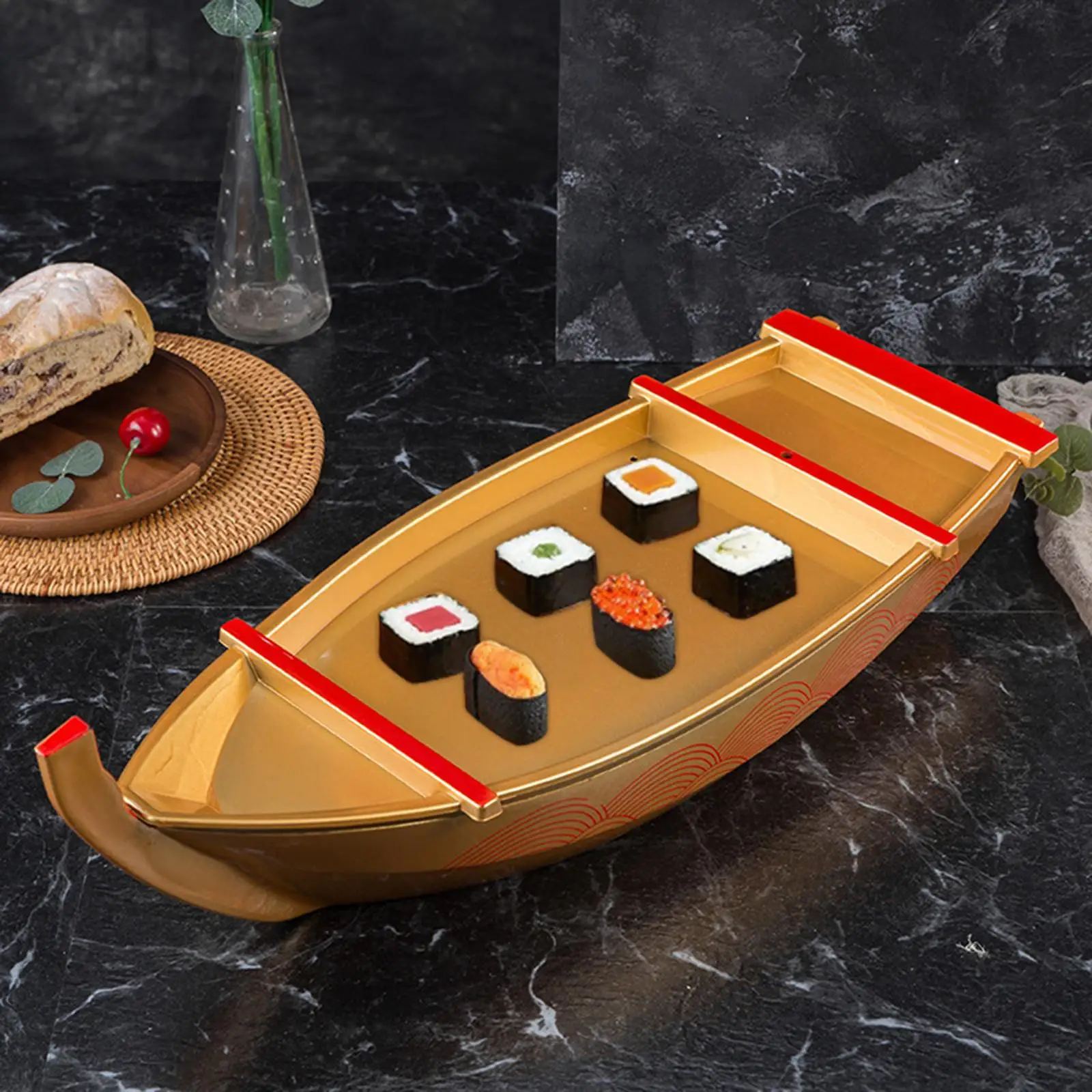 Wooden Sashimi Serving Platter Sushi Boat Tray Japanese Style Plates for Restaurant Buffet Sturdy Easy Clean Surface