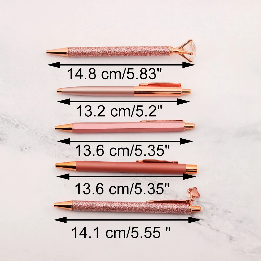 Lytwtw\'s Roller Press Ballpoint Pen Luxury Cute Wedding Rose Gold Metal Stationery School Office Supplies Spinning 5 Pieces