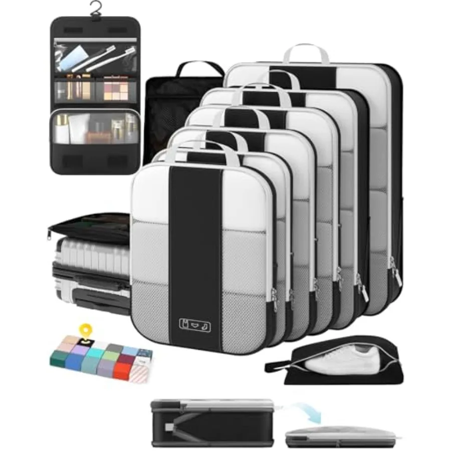 

10 Set Compression Packing Cubes for Travel Essentials Compressible Expandable Luggage Organizer Bags for Suitcase Handiest Hel
