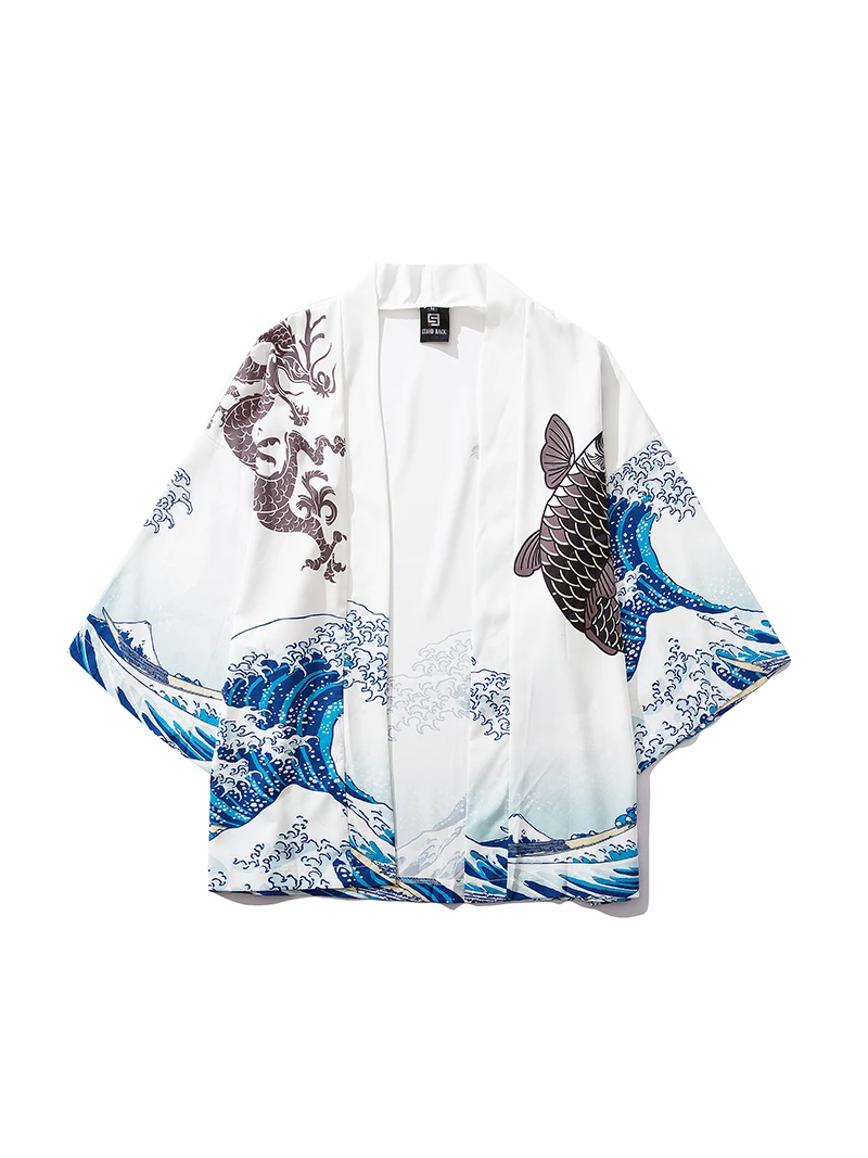 Japanese Traditional Kimono Women's Cardigan Men's Japanese Yukata Horiba Carp Printed Jacket Traditional Japanese Clothing