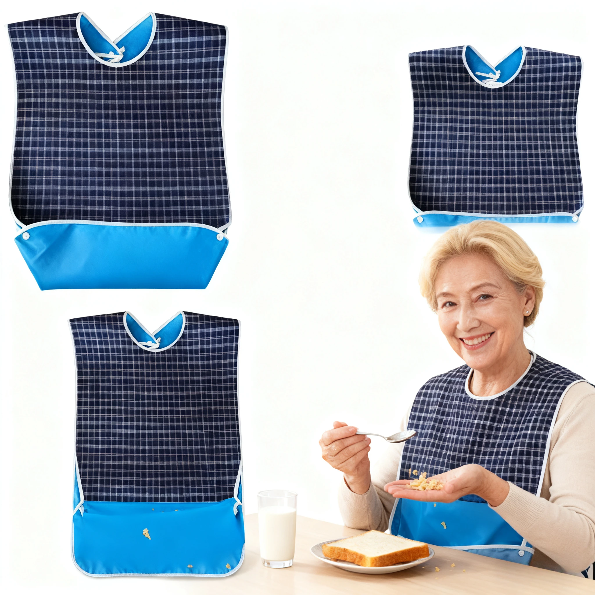 Adult Waterproof Bib Apron - Mealtime/Cooking Clothes Protector, Disability Aid Dining Cloth Reusable Aid for Elderly & Disabled