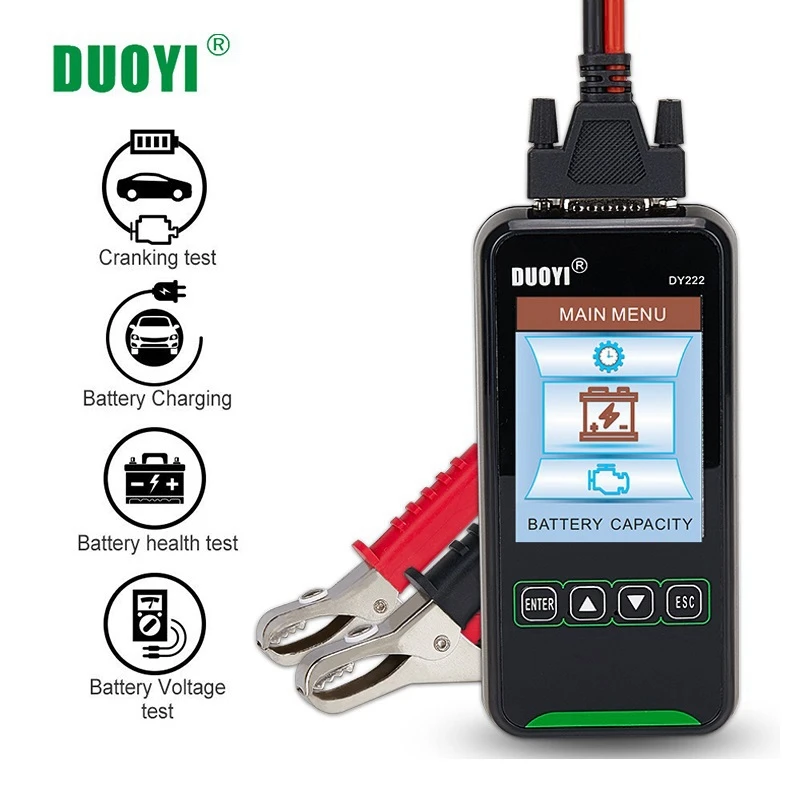 

DUOYI DY222 Car Battery Tester 12V 24V Digital Automotive Battery Tester Analyzer 2000CCA Cranking Charging Tool