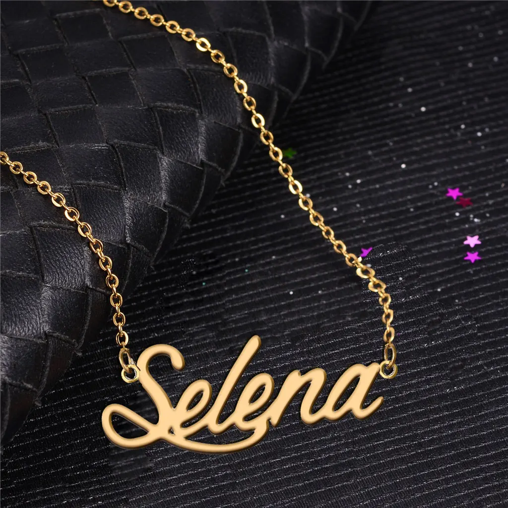 

Selena Name Necklace Personalised Gold Plated for Women Lightweight Nameplate Stainless Steel Daily Wear for Mom Birthday Gift