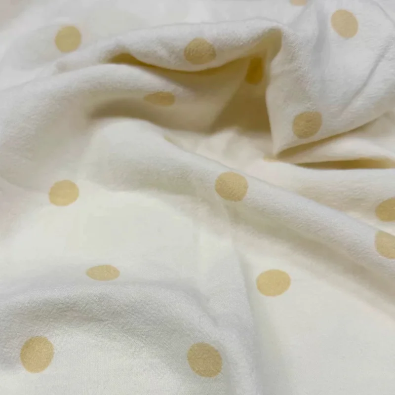 Light yellow dotted washed linen fabric, soft and draping, summer and spring cool pants, dress