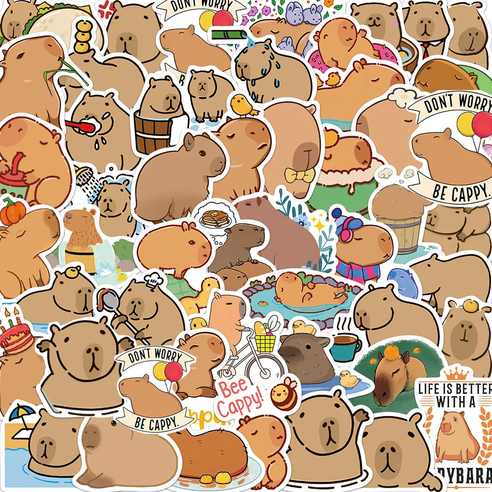 50/100pcs Cute Cartoon Animals Capybara Stickers Aesthetic Decals DIY Laptop Phone Fridge Diary Decoration Sticker Kids Toy Gift