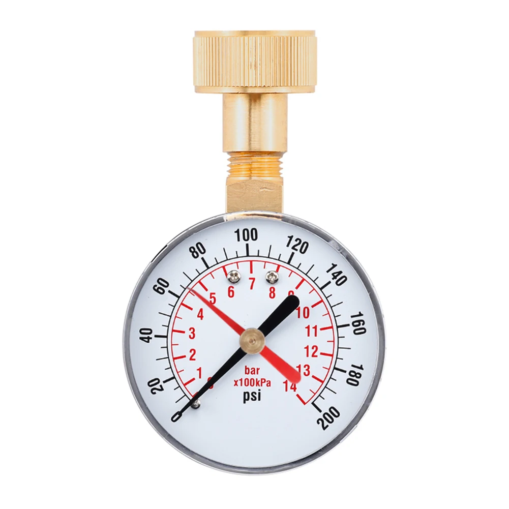 

1pc Water Pressure Tester 0-200 PSI Pressure Gauge 2-1/2 3/4 Female Hose Thread Connector Dual Scale Pressure Gauge