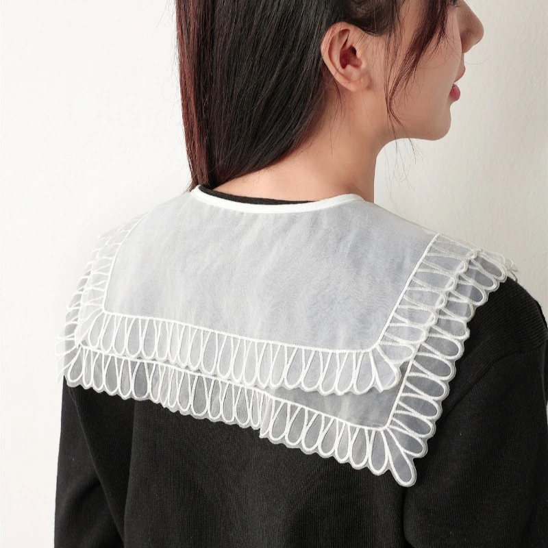 Womens Lace Shawl with Multifunctional Sun Protection Shoulder Wraps Fake Collar Girls Bowknots False Tie Cape Detachable Collar