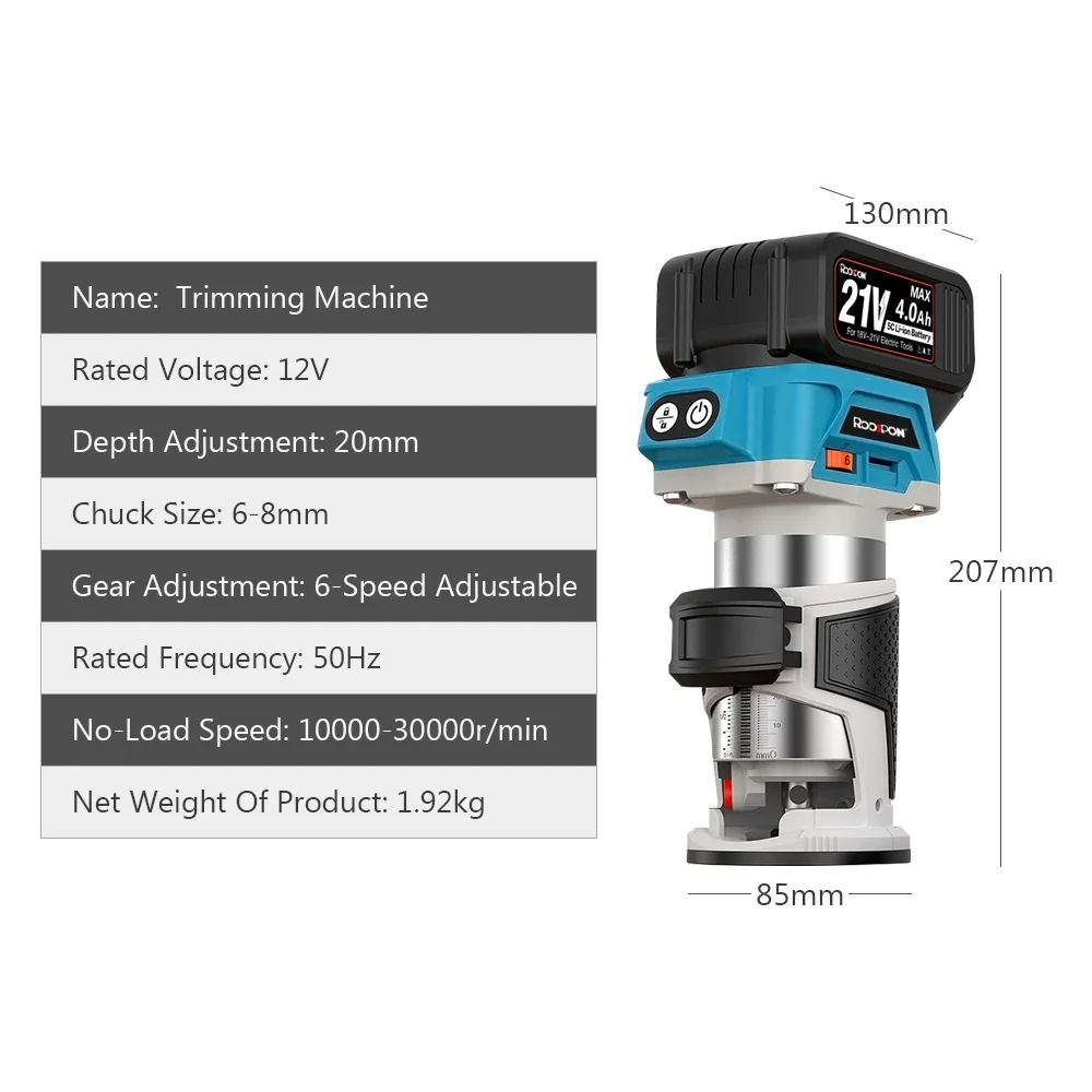 Alat pemangkas elektrik 6 kecepatan, Router kayu tanpa kabel, alat listrik Slot ukiran, alat pemangkas tangan tanpa sikat untuk baterai Makita 18V