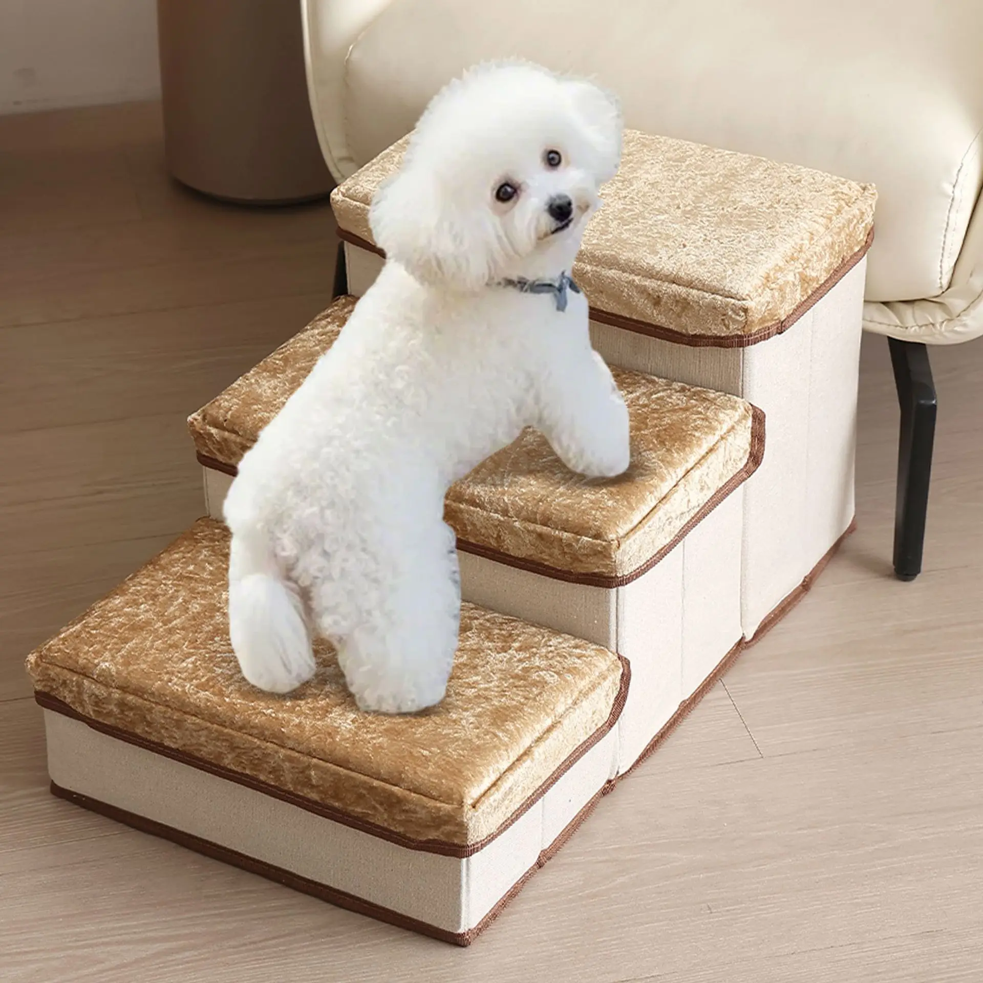 

Pet Staircase Multifunctional Staircase Steps Foldable Felt Fabric Cat and Dog on The Stairs Doggy Staircase Pet Supplies