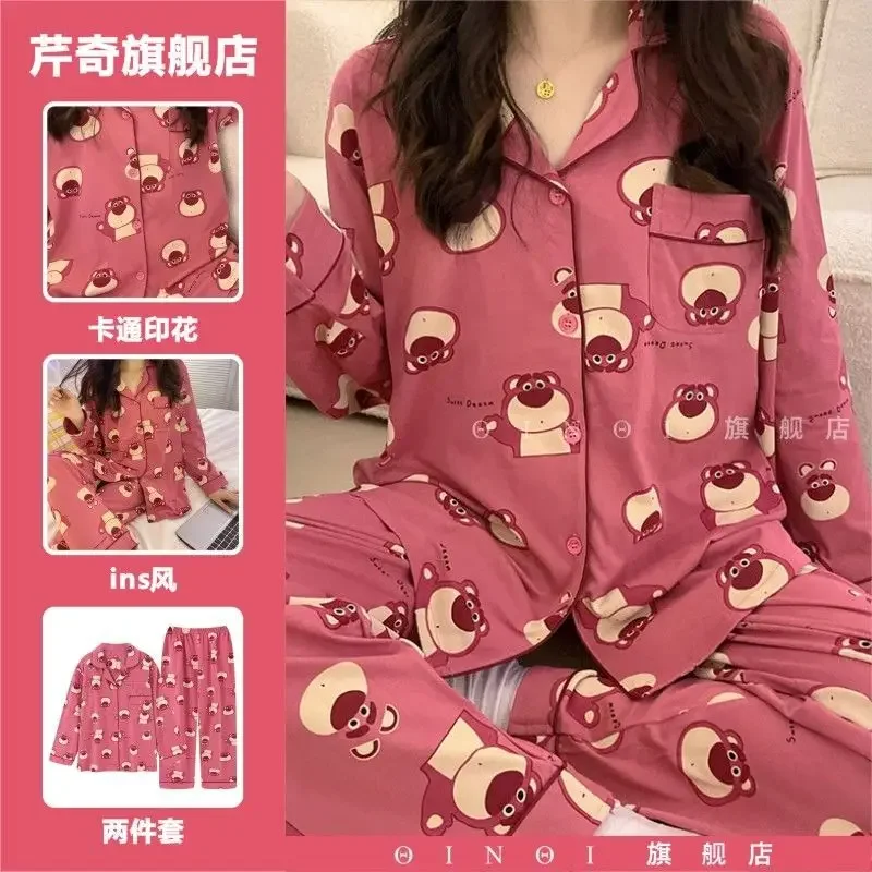 Sanrio Hello Kitty Kuromi Pyjamas Home Clothes Spring Set Women Long Sleeve Top Shirt Pant Pajamas Suit Y2k Cute Sleepwear