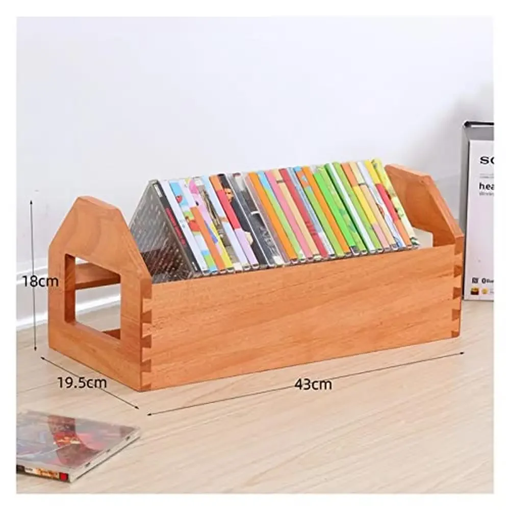 Wood Desktop CD DVD Tape Storage Rack Organizer 43x19.5x18cm Office Stand Shelf Holder Box Organiser