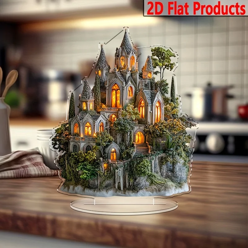 Castle 2D Acrylic Tabletop Ornament Indoor Outdoor Courtyard Balcony Decor Seasonal Holiday Ornamentation Christmas New Year