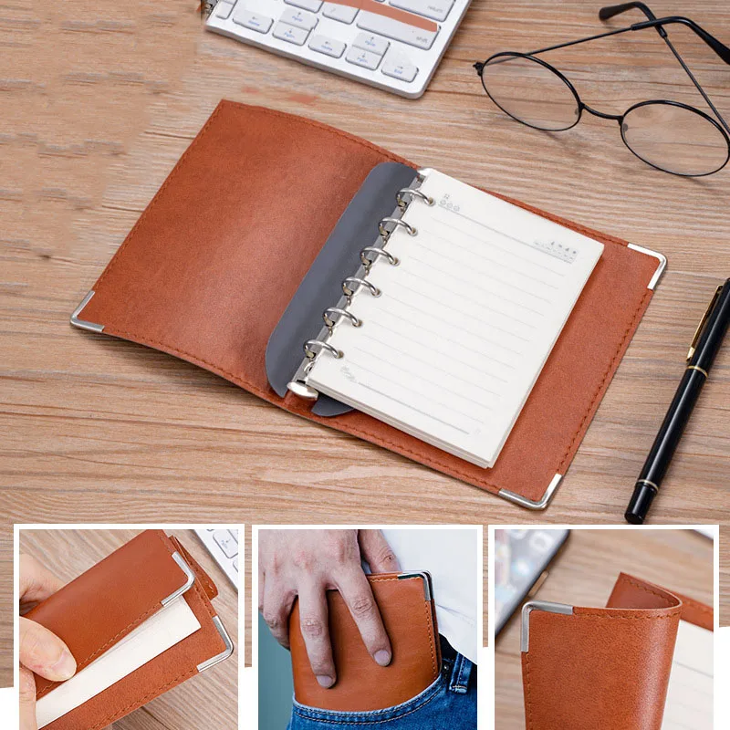 A7 Planner PU Business Leather Loose-leaf Notebook Set Pocket Book Portable Mini Notebooks and Journals Travelers Notebook