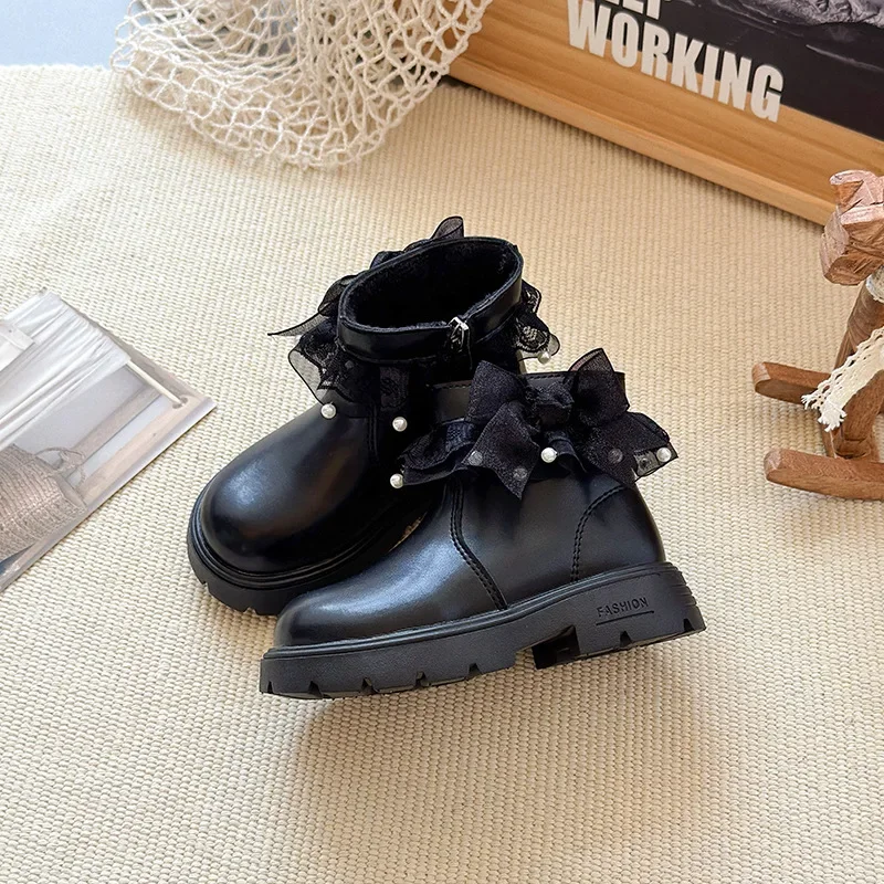 Children Single Boots Boys Girls Leather Shoes Kids England Style Boots Solid Color Baby Non-slip Wear-resistant Casual Footwear