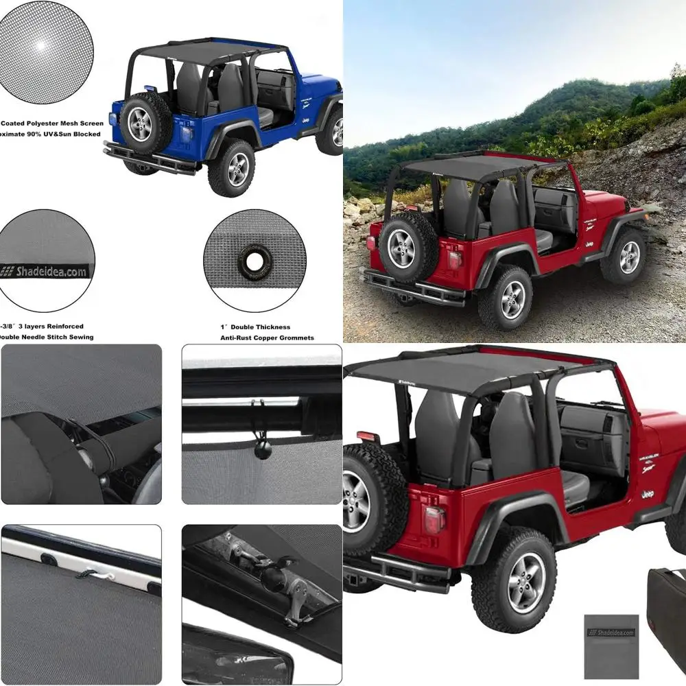 

Gray Mesh Sunshade with UV Blocker for Wrangler TJ 1997-2006, Front and Rear Coverage, 10-Year Warranty, Storage Pouch Included