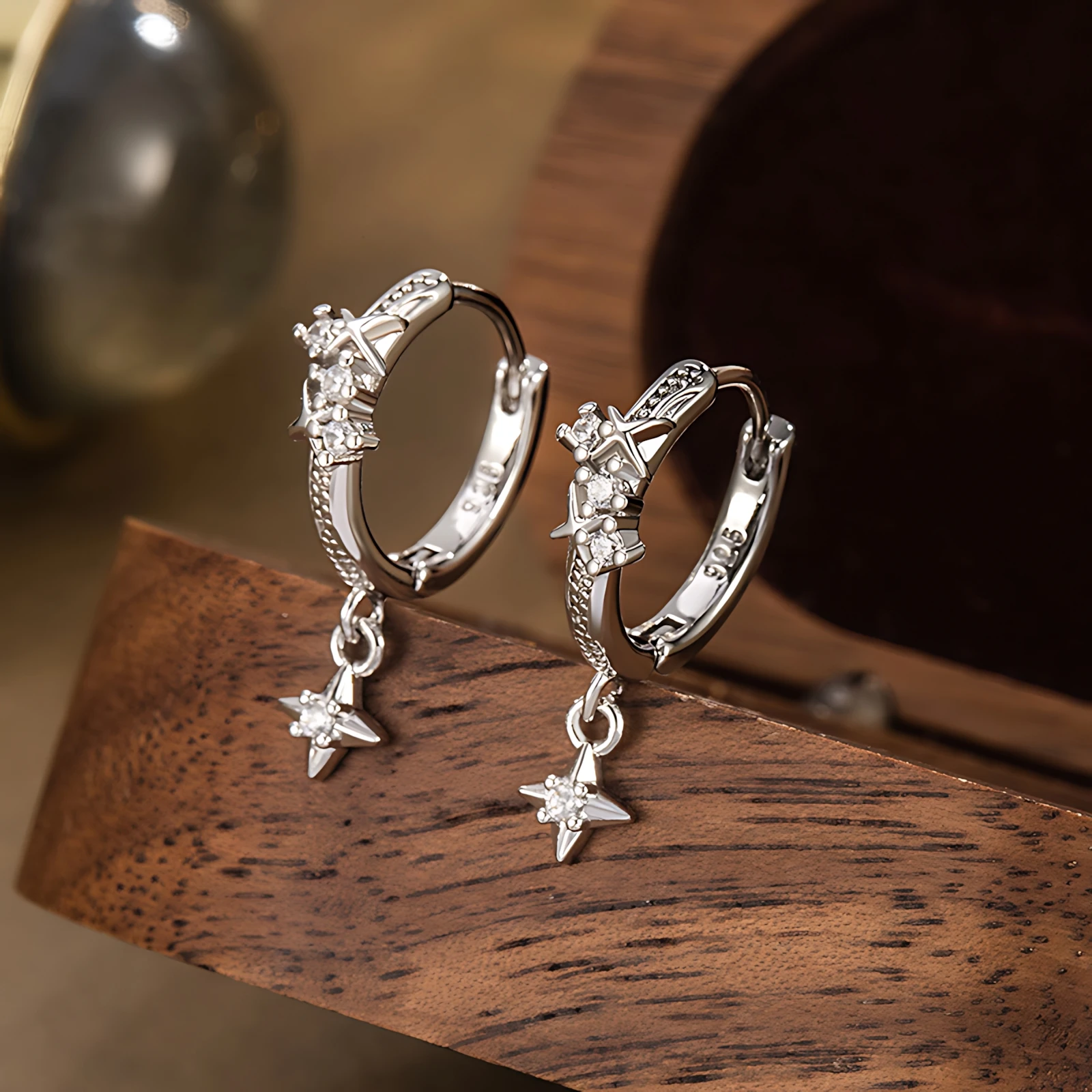 Vintage-Ohrringe aus 925er-Sterlingsilber für Damen, trendig, schlicht, rund, Stern-Zirkon-Ohrring, Schmuck, verhindert Allergien, Party-Zubehör – Detail 5
