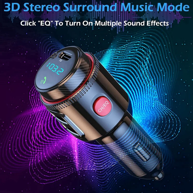 Car Bluetooth Adapter, Wireless FM Transmitter,Dual Fast Charging, Cigarette Lighter Radio MP3 Player, Hifi Bass Sound
