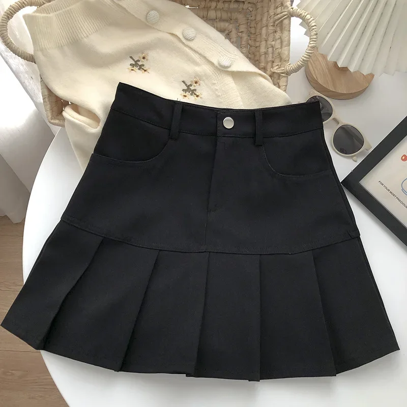 

Y2K Vintage High Waist Pleated Skirt Women College Style Uniforms Safety Pants Mini Skirts Woman Korean Street Slim A-Line Skirt