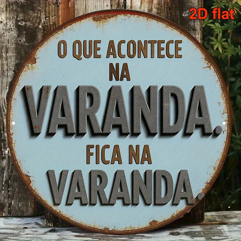 Portugiesische Vintage-Blechschilder „O Que Acontece Na Varanda“ – Robuste Metallplakette als Wanddekoration für Zuhause, Büro, Bar und Männerhöhle