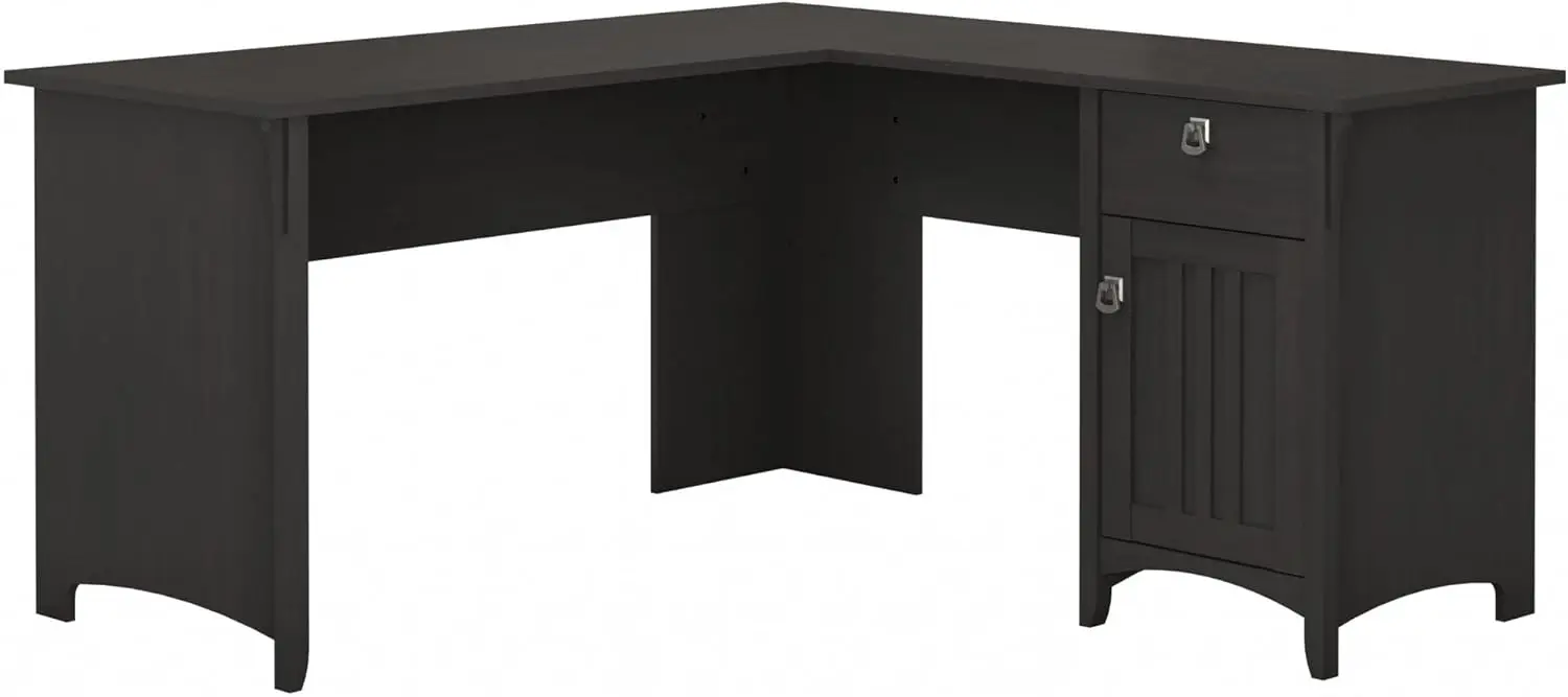 Bureau en Forme avec Rangement en Noir Vintage | Table d'Angle de Ferme Moderne