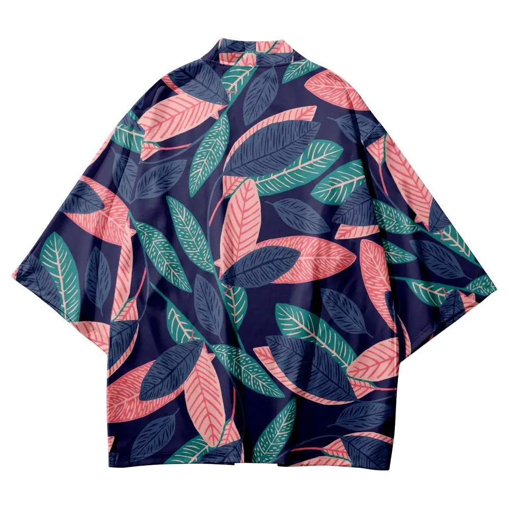 

Summer Hawaiian Beach Yukata Fashion Leaves Print Traditional Haori Women Men Japanese Clothing Cardigan Shirts Kimono