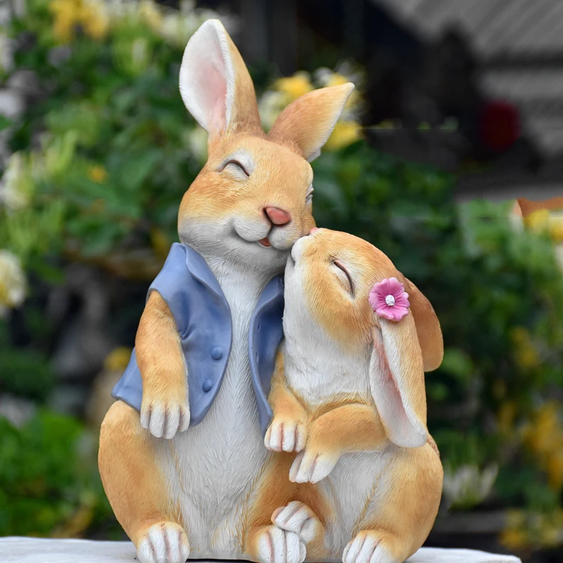 

Pastoral Simulation Animal Resin Rabbit Couple Accessories Outdoor Garden Figurines Crafts Courtyard Balcony Ornament Decoration