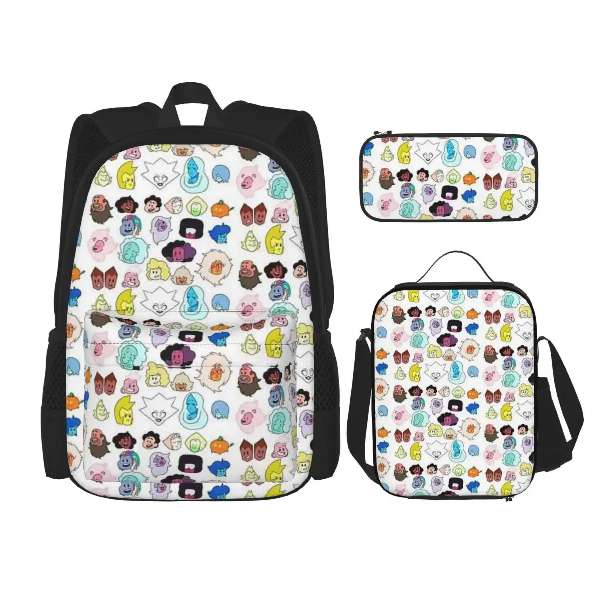 Steven Universe-mochilas de dibujos animados para niños y niñas, morral escolar para estudiantes, bolsa de almuerzo, juego de tres piezas