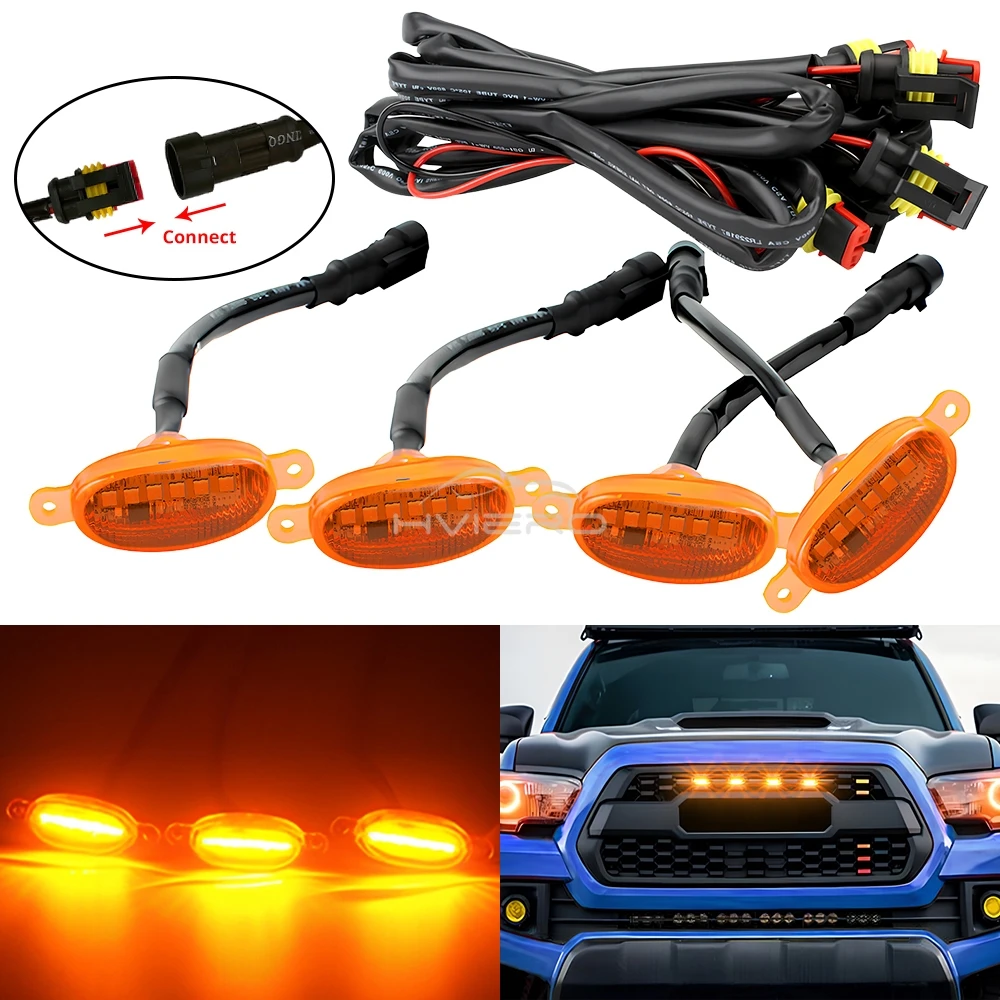 4X سيارة مصبغة ضوء أصفر ضوء النهار تشغيل ضوء LED الزخرفية تحذير ضوء شاحنة صغيرة ضوء الضباب 12 فولت التحكم رابتور