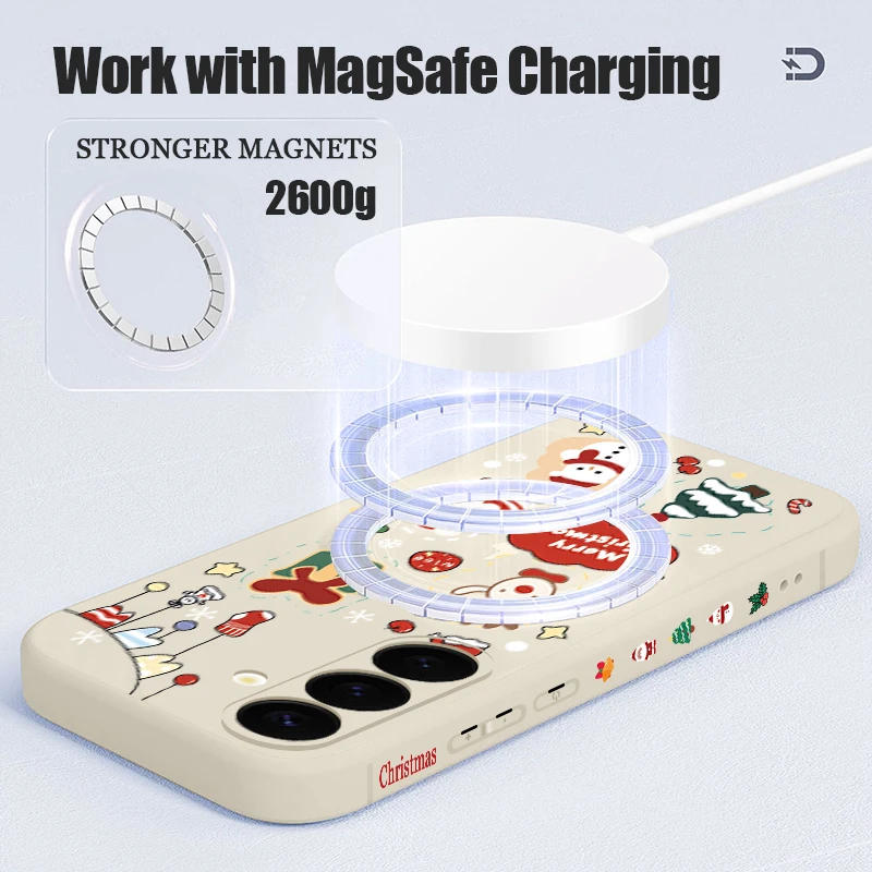 Магнитный чехол для телефона с Рождеством для Samsung Galaxy S24 FE S25 S24 S23 S22 Ultra S21 Plus для Magsafe Wireless Charge Cover