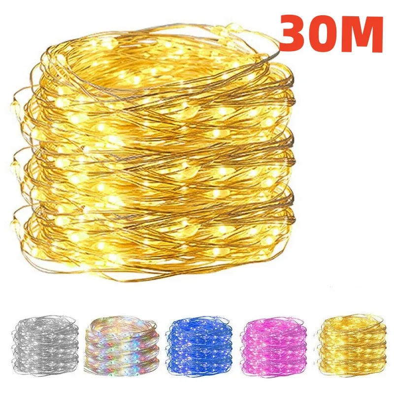 30Meter USB LED String Lights Copper Silver Wire Garland Light Waterproof Fairy Lights For Christmas Wedding Party Decoration