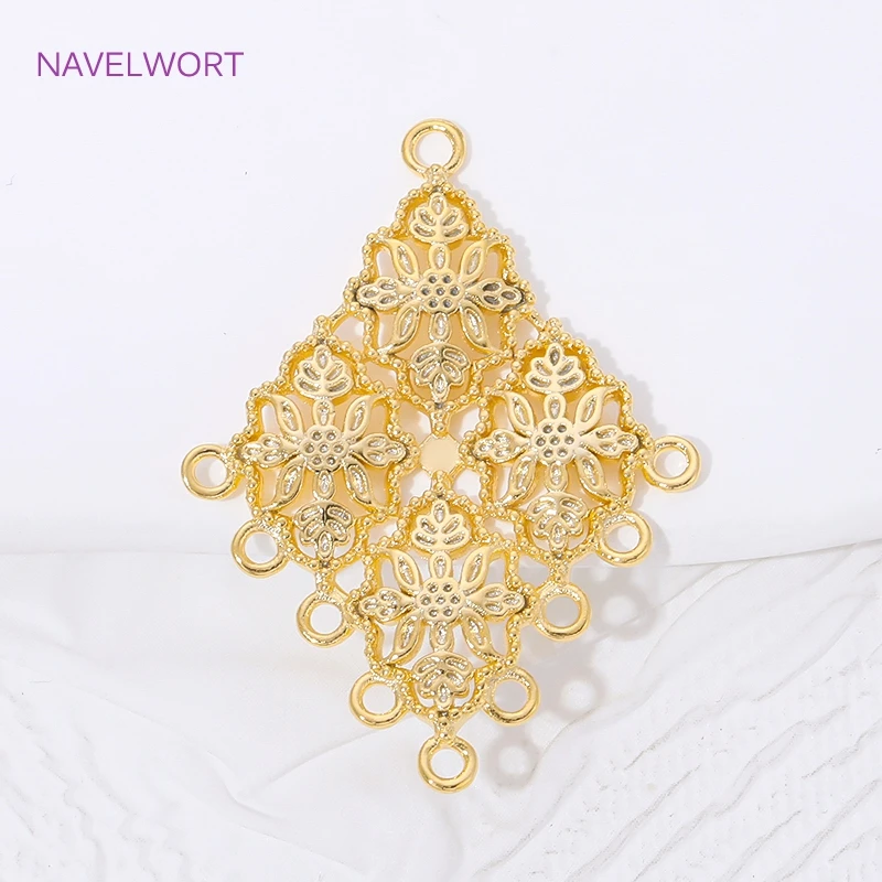 Multi Strand 18K Gold Plated Brass Rhombus Charm Connectors For Jewelry Findings,Connector For Earrings,DIY Jewelry Materials
