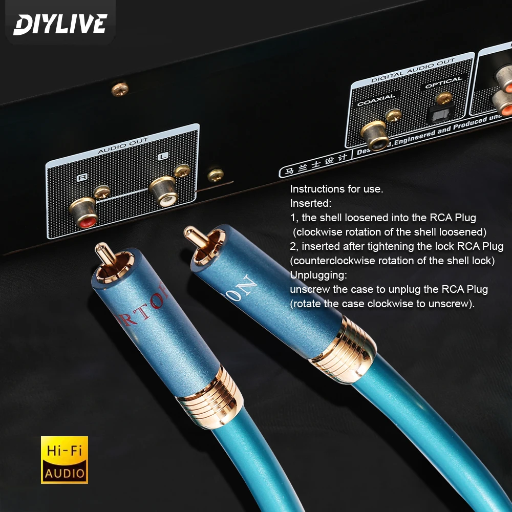 DIYLIVE Para wysokiej jakości kabli RCA 8N OCC ze srebrem do wzmacniacza CD, kabel połączeniowy audio 2RCA do 2RCA (męski-męski) — zdjęcie produktu 6