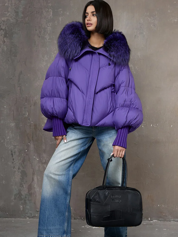Frauen Winter Gans Unten Jacken Echt Fox Pelz Kragen Mit Kapuze Dicke Natürliche Waschbären Pelz Weibliche Outwear Warme Lose Puffer Mäntel