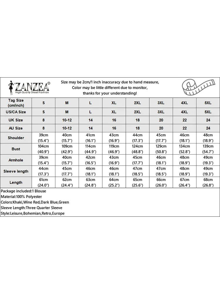 ZANZEA atasan gaya wanita Lengan 2024, blus kerja Vintage Solid untuk wanita, kemeja longgar kasual musim gugur 3/4