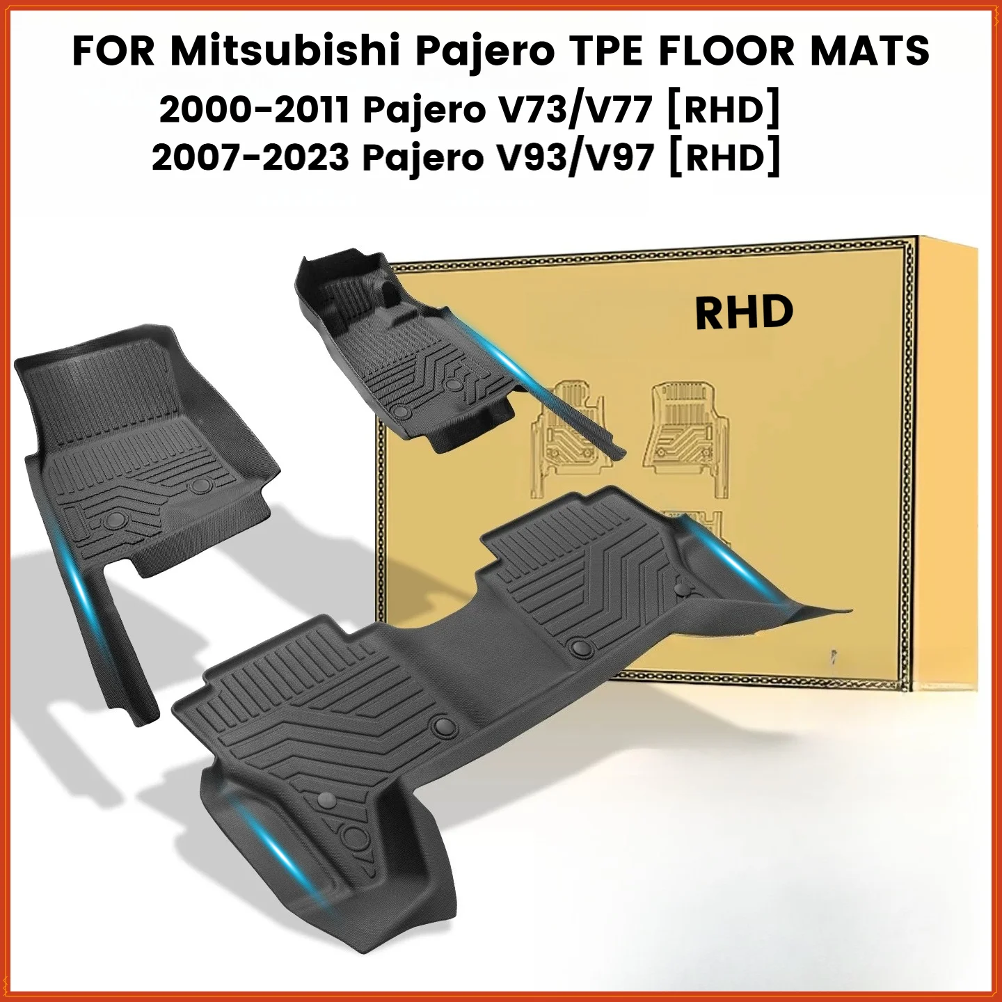 5D TPE Floor Mats For Mitsubishi Pajero V73/V77/v93/v97 2000-2023 RHD EV Full Coverage Waterproof Surround Threshold Accessories