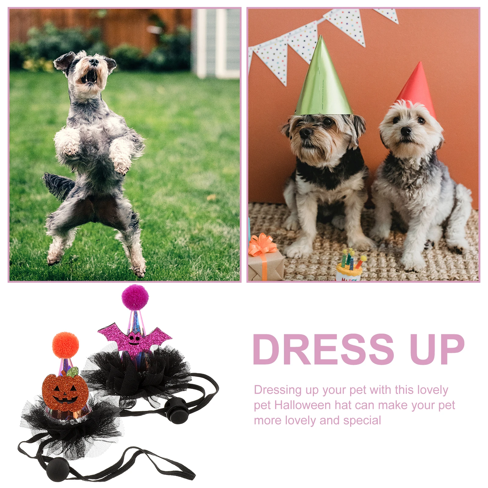

2 Pcs Pumpkin Bat Emitting Adjustable Halloween Pet Hat Dog Cat Decor Costume Accessories witch hats funny pet supplies