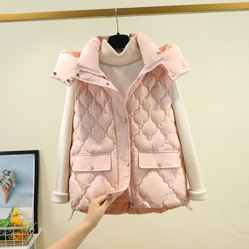 

Women's Thiened down Cotton Vest Diamond id oulder Pad Winter Outerwear ort Length Strong Heating Index Zipper Closure