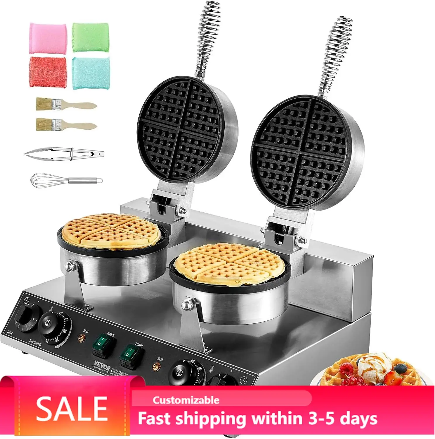 2460W Commercial Dual-Head Belgian Waffle Maker