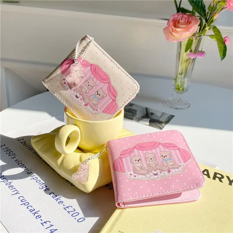 

BOMO Cute Wallets for Women Vintage Yellow Kawall Coin Purse PU Leather Wallet Short Sweet Casual Pretty Purses Bags Trend 2024