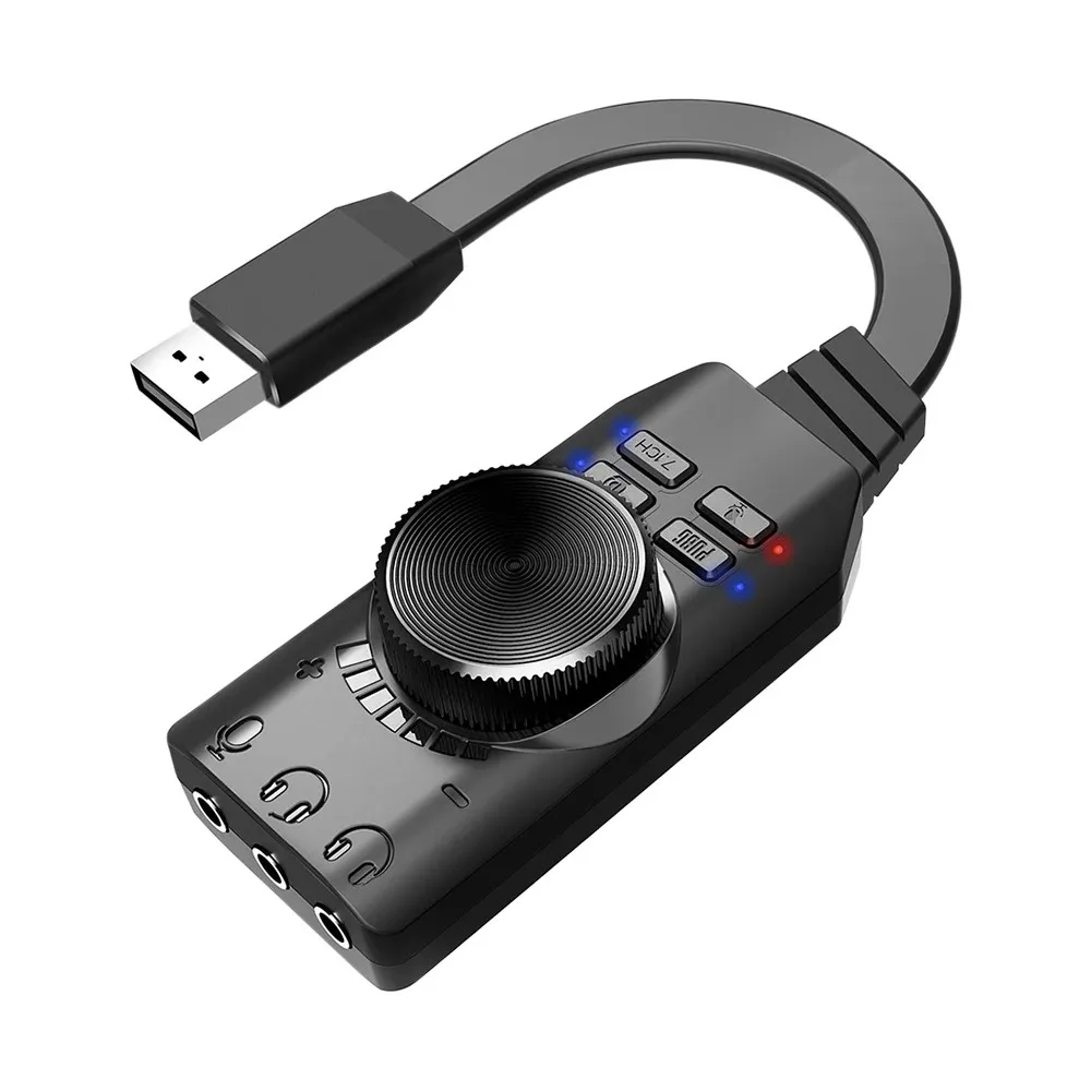 7.1Channel External USB Computer Game Sound Card for PUBG Gaming External Audio Card 3.5mm USB Adapter Plug and Play PC Laptop