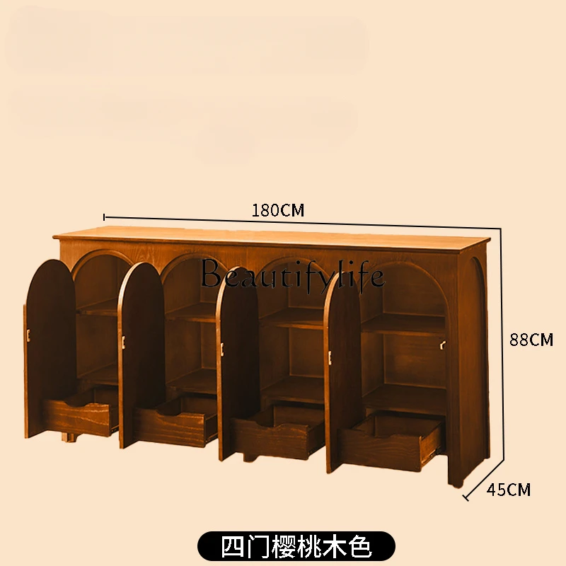 

Retro Solid Wood Arch Cabinet Tea Cabinet Chinese Style French Style Storage Cabinet