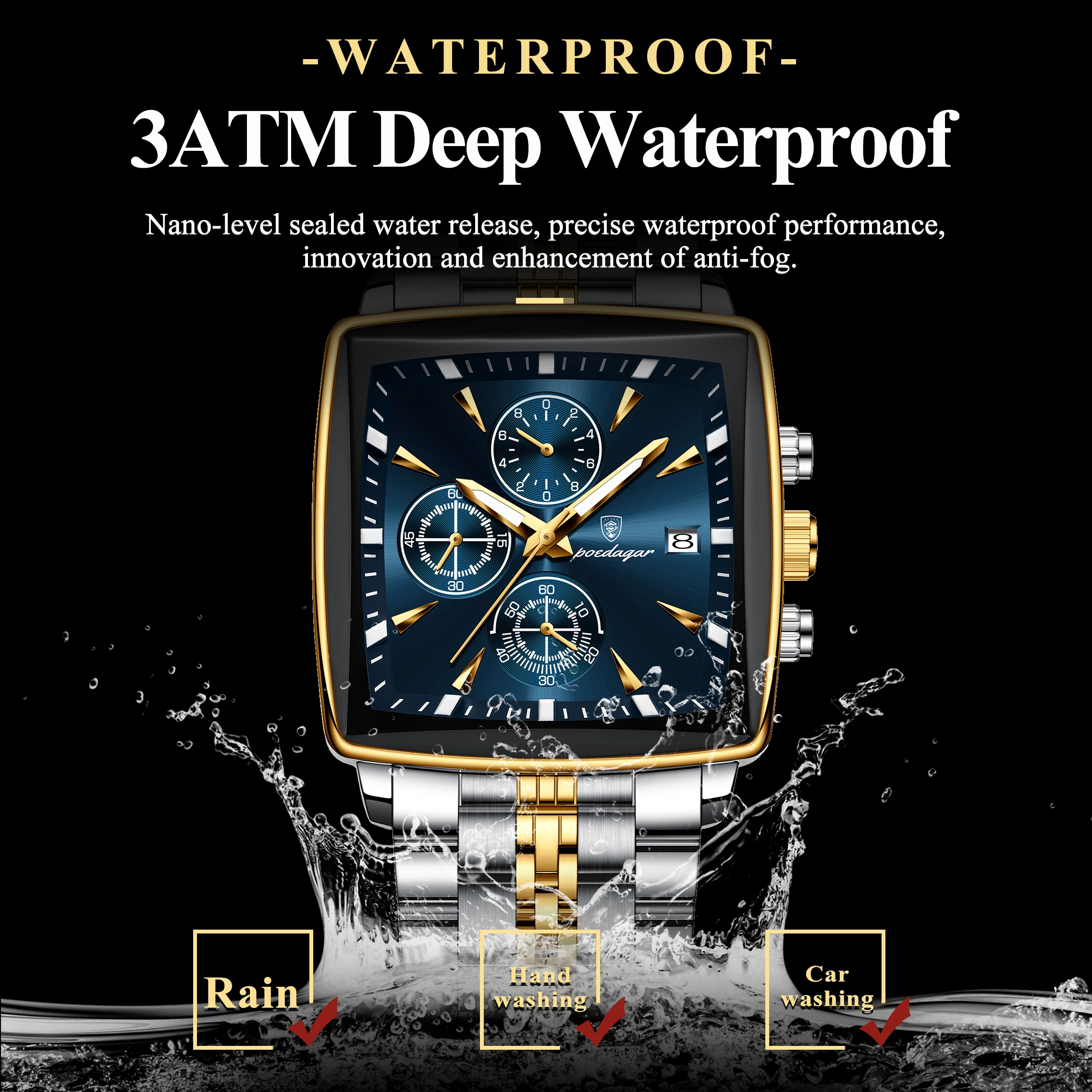 POEDAGAR قمة الموضة ساعات رجالية مضيئة مقاوم للماء الفولاذ المقاوم للصدأ رجل ساعة كرونوغراف تاريخ العسكرية كوارتز ساعة اليد الرجالية