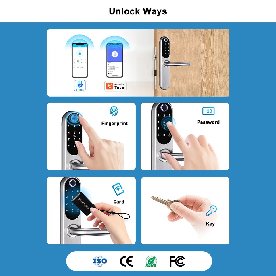 TTLock App Smart Biometric Fingerprint Aluminum Sliding Lock Waterproof Outside Stainless Steel Digital Sliding Glass Door Lock