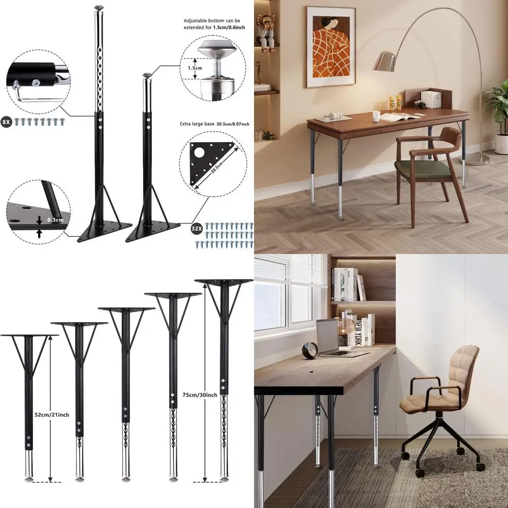 

Set of 4 Black Adjustable Table Legs, 20-30 Inch for Activity and Office Desks