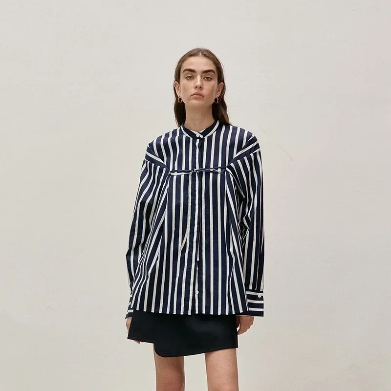 VC New Striped Shirt Women's Spring/Summer 2024 Casual Loose Thin Ribbon Round Neck Long sleeved Shirt