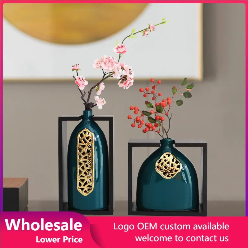 

Vase Ornament Traditional Chinese Style Ceramic Art Craft Living Room Office Bookshelf Home Decoration Artificial Flower