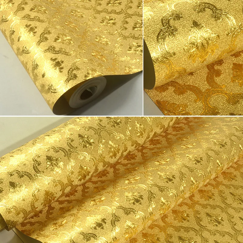 Gold Foil Wallpaper Golden Bronze 3D Living Room TV Background Wall Movie Wall European Luxury Simple Design Wallpaper