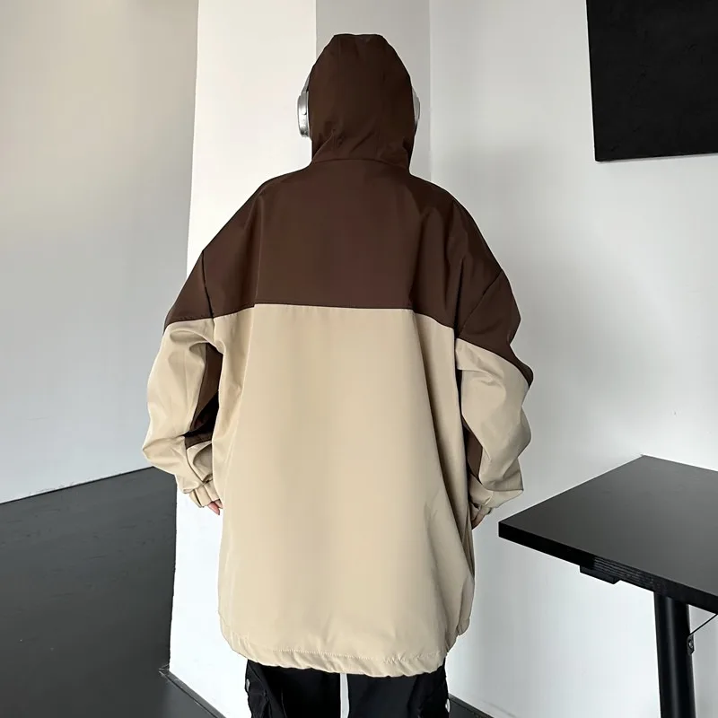 Women Coat Contrast Color Patchwork Hooded Jumpsuit For Women's Autumn Oversize Casual Mid Length Cardigan Jacket Trend